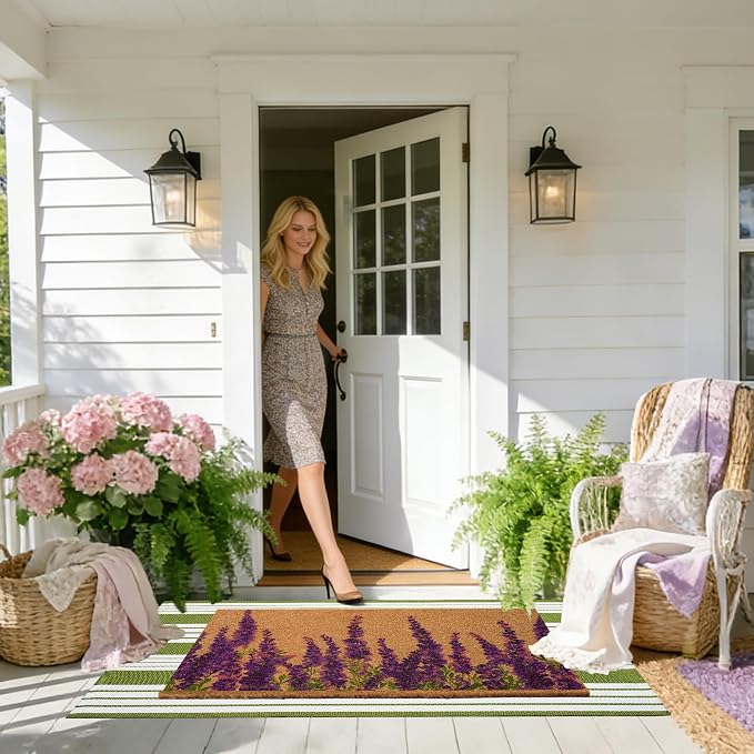 2 PCS Lavender Floral Welcome Door Mat Set, Farmhouse Spring Doormat - Image 3
