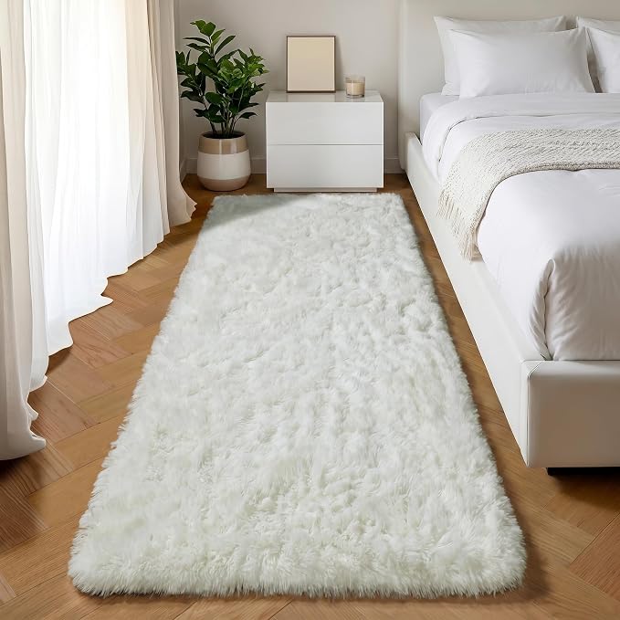 Cream White Runner Rugs for Bedroom Living Room, Ivory Fluffy 2x6 Area Rug | by ONASAR