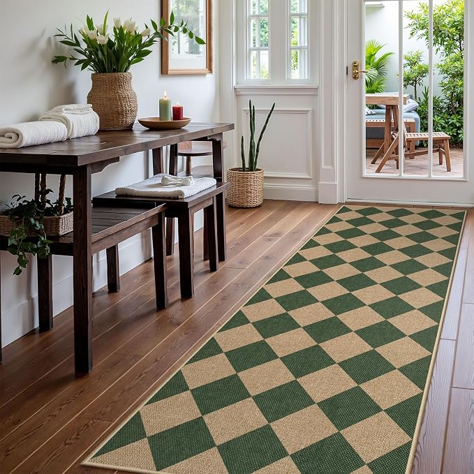 Lahome Checkered Easy Jute Kitchen Runner Rug, 2x8 Outdoor Rugs Washable | - Image 2
