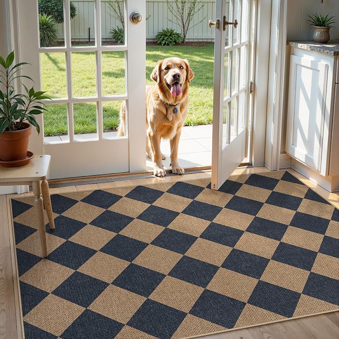 Lahome Checkered Easy Jute 3x5 Outdoor Rug, Washable Rugs - Image 6