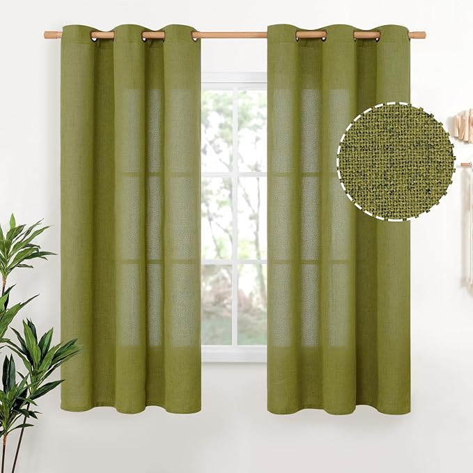 YoungsTex Olive Green Linen Curtains 63 Inches Length by YoungsTex