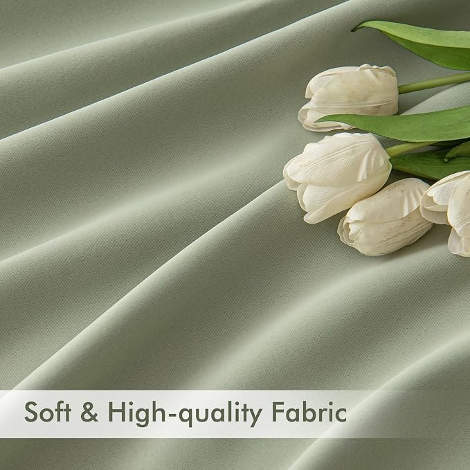 MIULEE Sage Green Back Tab Blackout Curtains 52x84 Inch Length 2 Panels Set | - Image 6