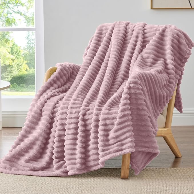 BEDELITE Striped Fleece Throw Blanket, Berry Purple, Soft Cozy, Lightweight Warm by BEDELITE
