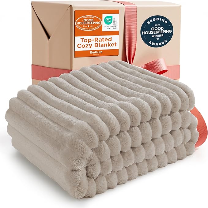 Bedsure GentleSoft Twin Blanket for Couch - Cozy Soft Blankets for Women, Cute Small Fleece Throws for Girls, Linen, 60x80 Inches