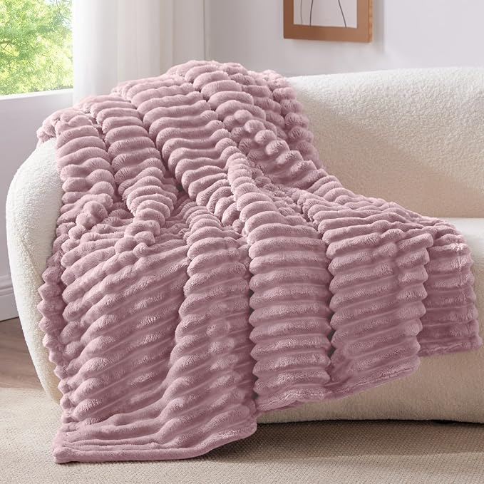 BEDELITE Ribbed Twin Blanket for Couch & Bed, Berry Purple, Warm Yet Lightweight - Image 3