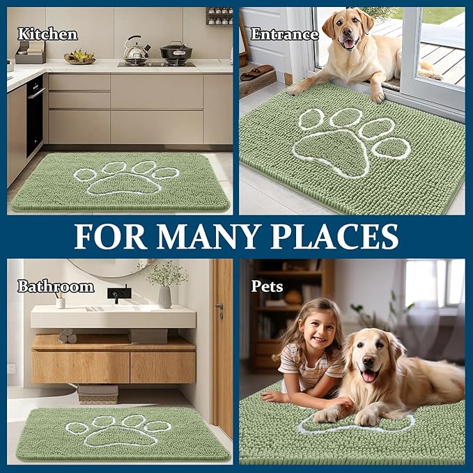 OLANLY Dog Door Mat for Muddy Paws 32x20, Paw Print Design Chenille Mud Mat | - Image 8