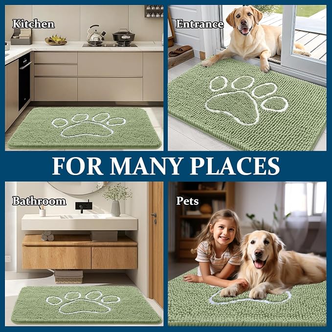 OLANLY Dog Door Mat for Muddy Paws 59x20, Paw Print Design Chenille Mud Mat | - Image 8