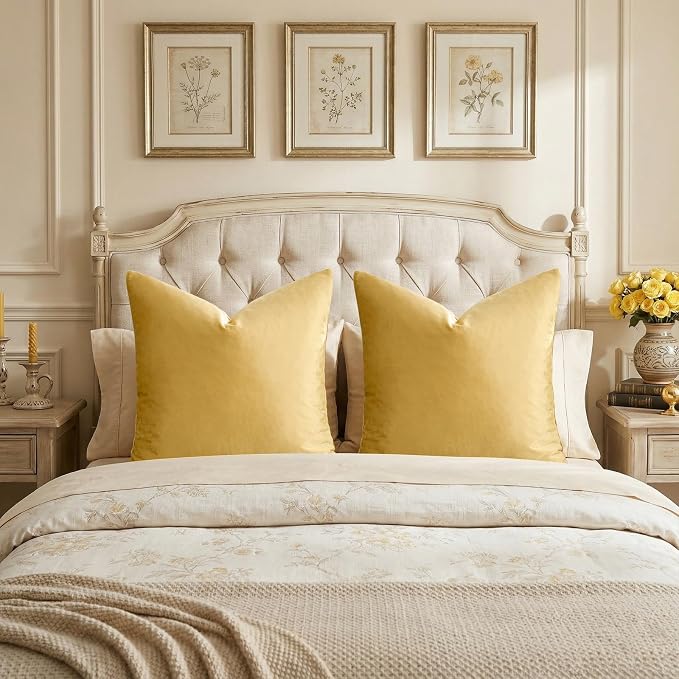 GIGIZAZA Yellow Velvet Pillow Covers 18x18 Decorative Pillows Pack of 2 | Throw - Image 6