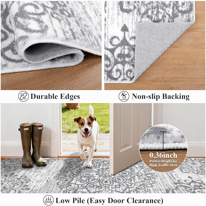 HEBE Hallway Runner Rug 3'x8', Washable Non Slip Kitchen Rug Runner | Soft Boho - Image 3
