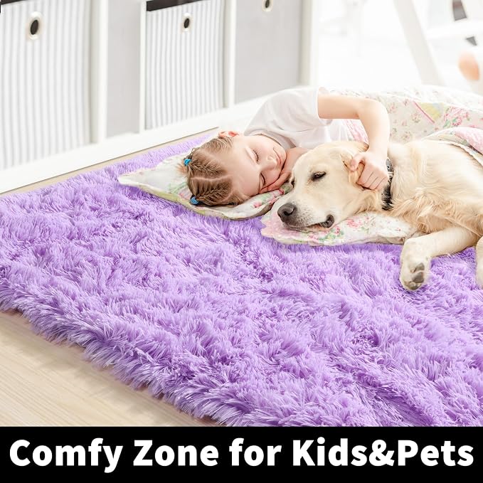 Amdrebio Purple Fuzzy Plush Area Rug 5x7 - Image 2