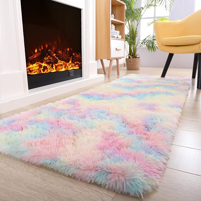 Noahas 2x6 Rainbow Fluffy Soft Runner Rug Non-Slip by ModernHomeDecor