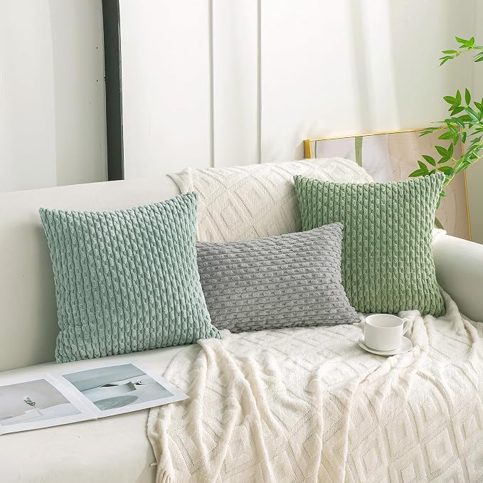 Set of 4 Sage Green Decorative Throw Pillow Covers 24x24 Inch Corduroy Pillow - Image 3