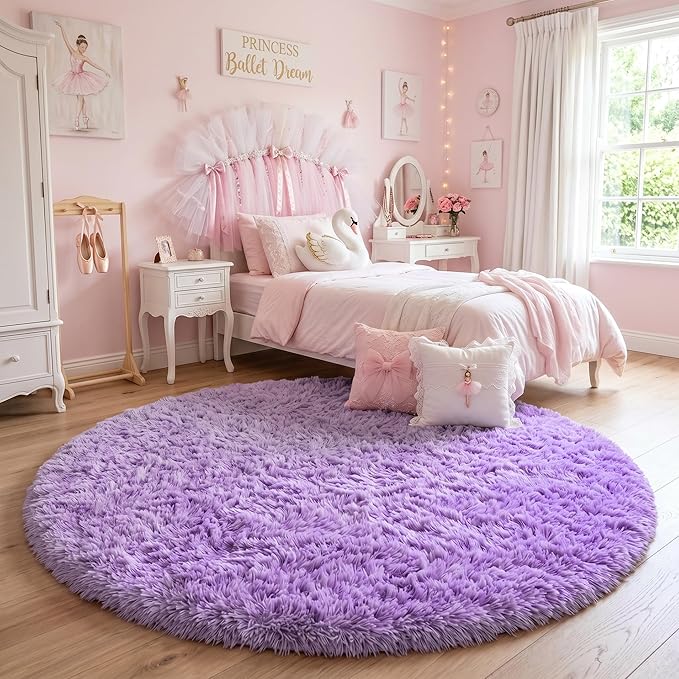 Amdrebio Purple Fluffy Round Circle Area Rug 4Ft - Image 5