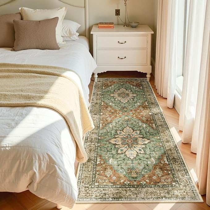 RELEANY Washable Area Rug, Runner 3'x6', Brick/Brown/Green | Non-Slip, Water - Image 2