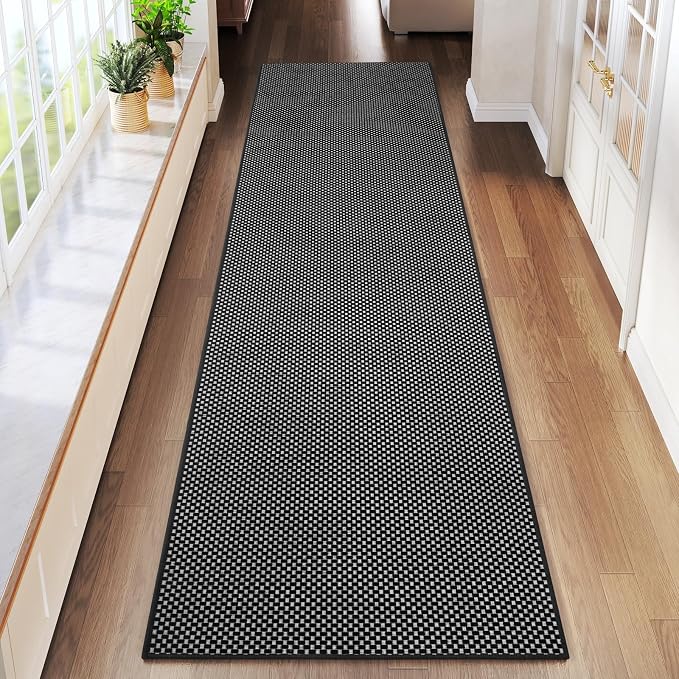 Hallway Runner Rug Extra Long Kitchen Runner Washable Black 2x8 ft | Boho Woven by YDKGL
