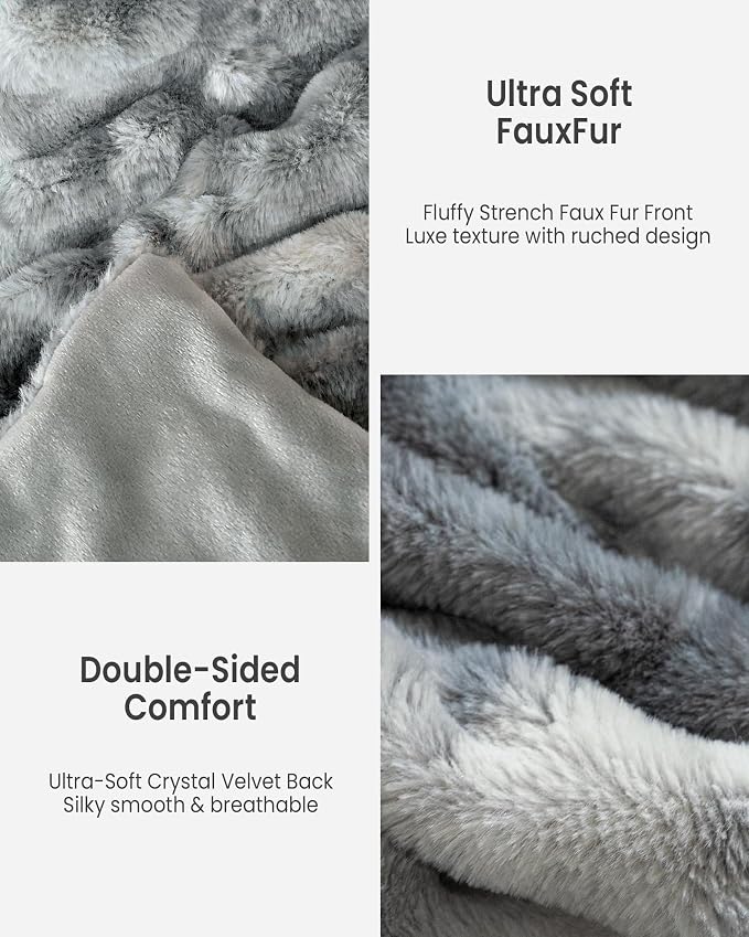 Ultra Soft Cozy Faux Fur Throw Blanket, Fuzzy Plush Thick Bubble Blanket - Image 4