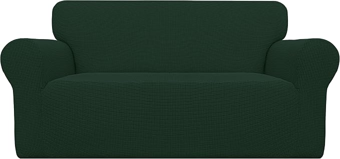 Easy-Going Stretch Loveseat Couch Covers Washable Dark Green | 1-Piece Loveseat by Easy-Going
