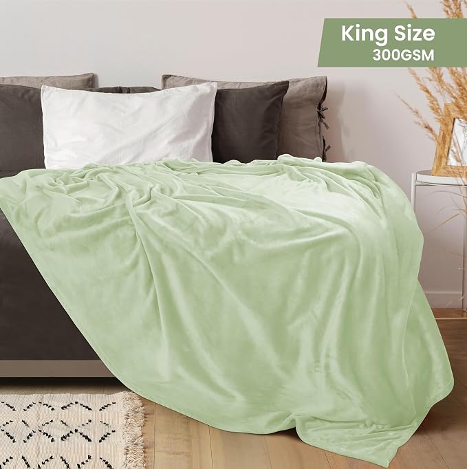 Utopia Bedding Soft Fleece Bed Blanket King Size Sage Green | Microfiber Plush - Image 2