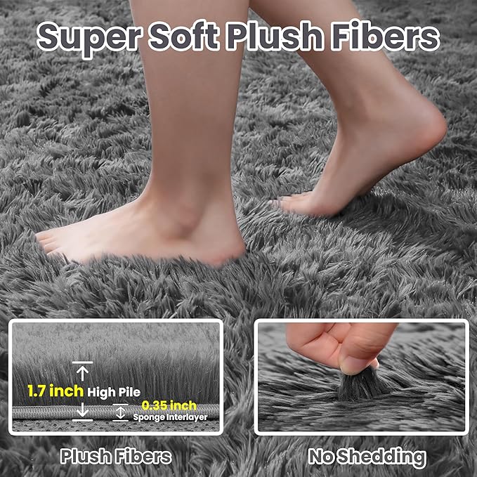 4x6 Fluffy Shag Area Rugs for Living Room Bedroom: Soft Carpet Light Gray | - Image 5
