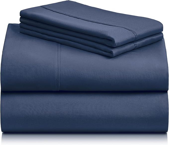 LuxClub 4 PC King Sheet Set, Breathable Luxury Bed Sheets, Deep Pockets Wrinkle Free Cooling Bed Sheets Machine Washable Hotel Bedding Silky Soft - Navy King
