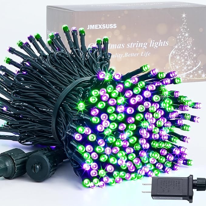 JMEXSUSS 250 LED Purple and Green String Lights Outdoor Waterproof with 8 Modes for Party Garden Patio Halloween Decorations