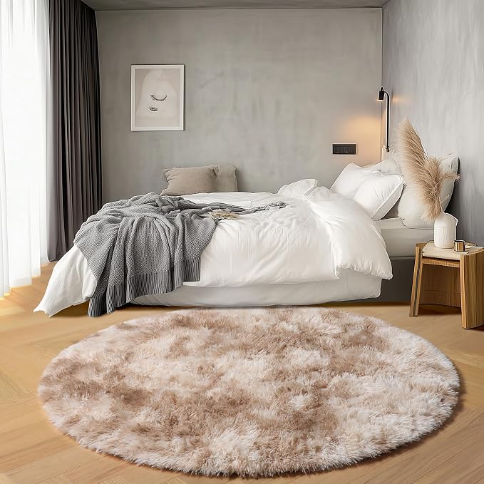 Tie-Dye Beige Round Area Rugs 5ft, Soft Bedroom Circle Rug Floor Mats - Image 3