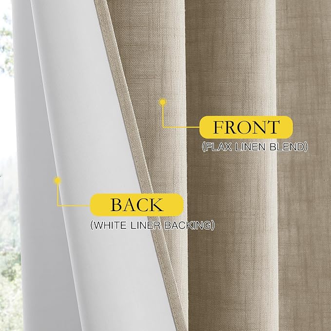 NICETOWN Taupe 100% Blackout Linen Curtains 84 inch Long Burg, Farmhouse Thick - Image 5