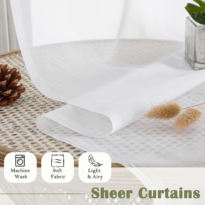 White Sheer Curtains 78 Inches Long 2 Pcs, Elegant Window Treatments Light - Image 4