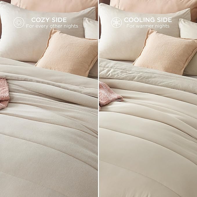 Bedsure Queen Comforter Set - Cooling and Warm Bed Set, Linen Reversible Bedding for All Season, 3 Pieces, 1 Queen Size Comforter (88"x88") and 2 Pillow Cases(20"x26")