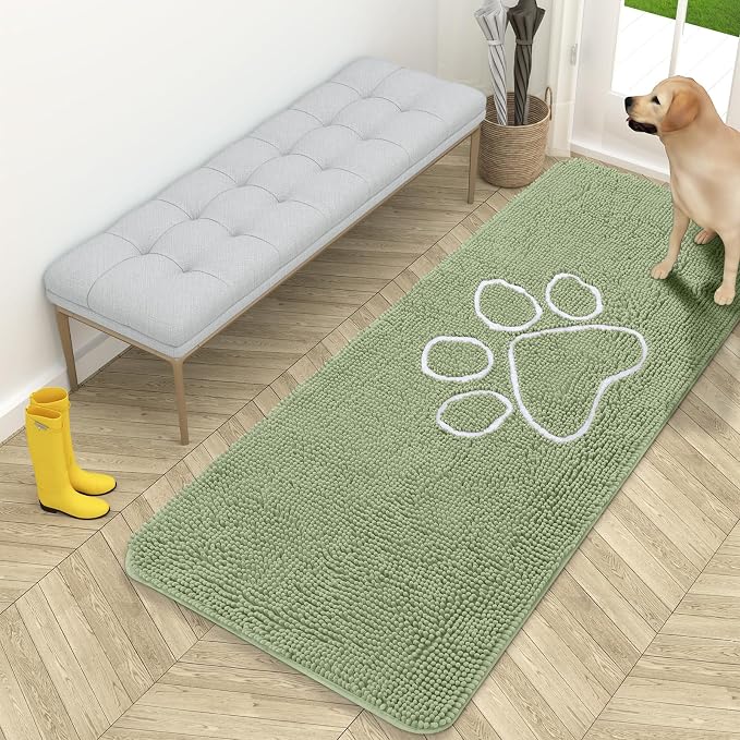 OLANLY Dog Door Mat for Muddy Paws 59x24, Paw Print Design Chenille Mud Mat | by OLANLY