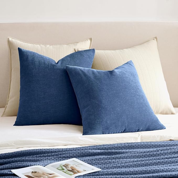 MIULEE Navy Blue Chenille Couch Throw Pillow Covers, 16x16 | Set of 2, Soft - Image 4