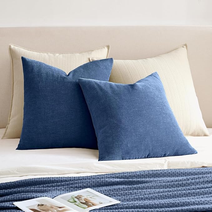 MIULEE Navy Blue Chenille Couch Throw Pillow Covers, 20x20 | Set of 2, Soft - Image 4
