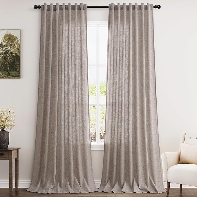 Brownish Grey Linen Curtains for Living Room 100 Inches Long Back Tab Light by Nanspring