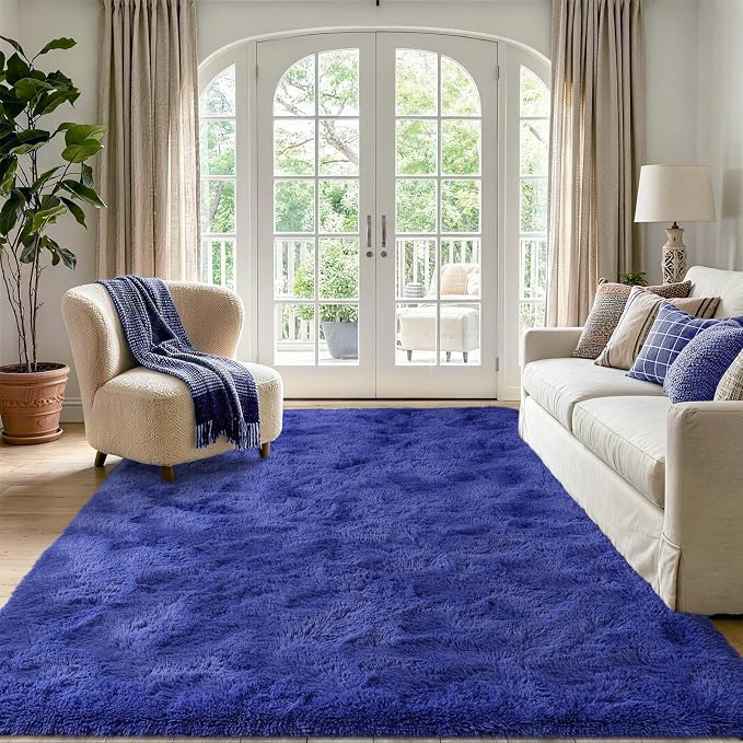 Noahas 4x6 Royal Blue Fluffy Soft Area Rug Non-Slip - Image 2