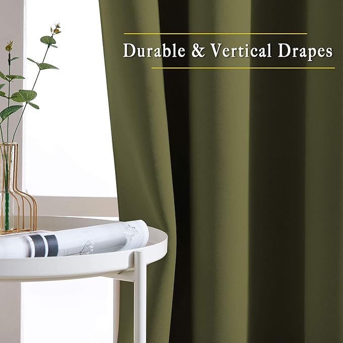 NICETOWN Room Darkening Curtains 63 inches Long for Bedroom, Grommet Thermal Insulated Window Treatments Sound Reducing Drapes for Christmas Day, W46 x L63, Olive, 2 Panels