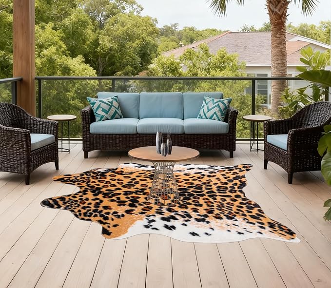 Huichenxing2021FURSTORE Faux Fur Leopard Cheetah Print Rug Brown 5.3x6.7ft | - Image 5