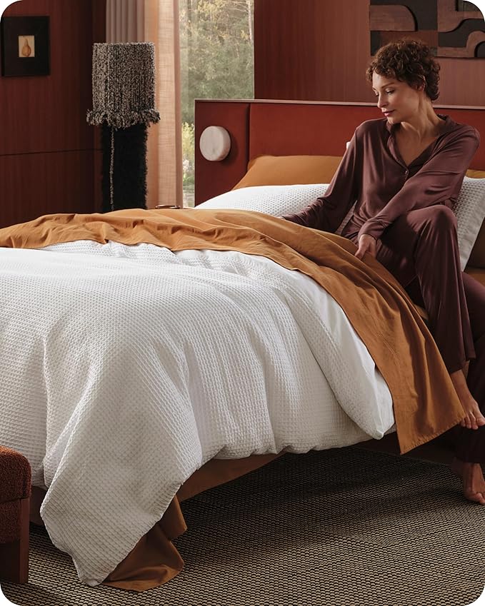Bedsure Cotton Duvet Cover Full - 100% Cotton Waffle Weave Coconut White Duvet Cover Set, GentleSoft™ and Breathable Bedding Set for All Season, 3 Pieces, 80"x90"