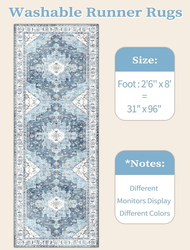 SERISSA 2'6"x8' Washable Non Slip Boho Runner Rug - Image 5