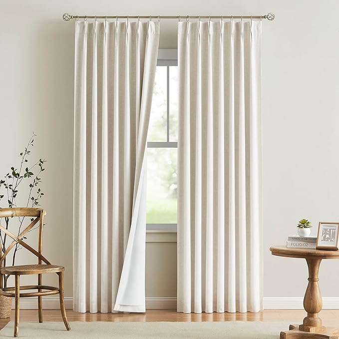 Vision Home Natural Pinch Pleated Full Blackout Curtains Linen Blended Room by VisionHome