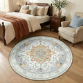 RELEANY Washable Area Rug, Round 4ft, Water Repellent, Pet Friendly, Vintage by RELEANY