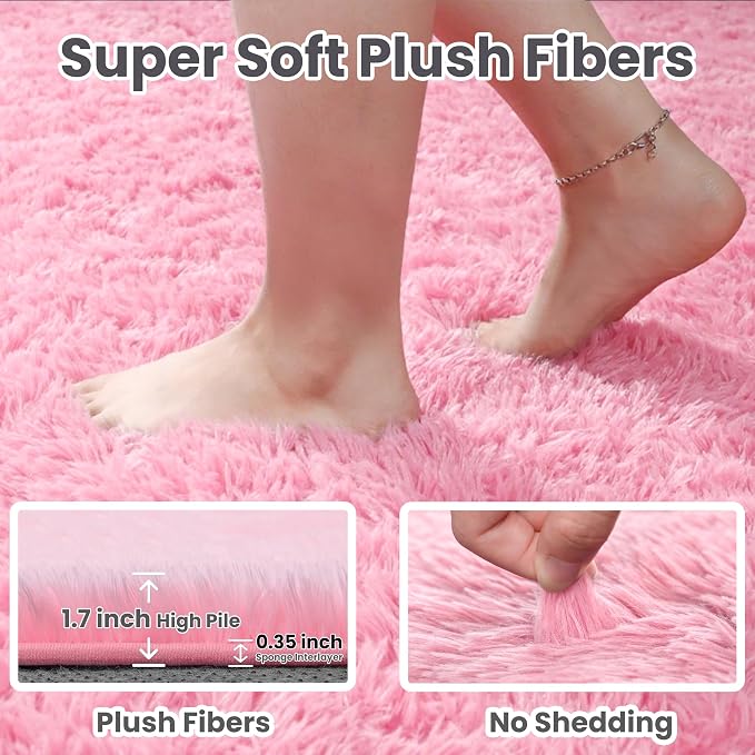 4x6 Fluffy Shag Area Rugs for Living Room Bedroom: Soft Carpet Light Pink | - Image 4