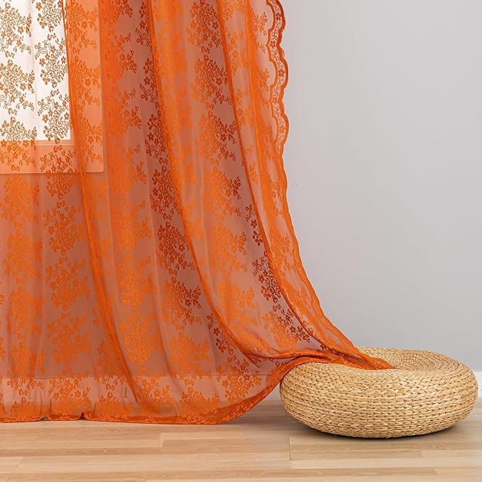 YJ YANJUN Lace Curtains 80 Inches Long, Burnt Orange Sheer Curtain Panels | - Image 5