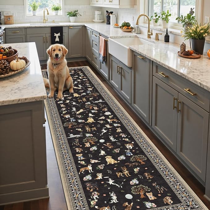 Black Floral Hallway Runner Rug 2x10 by WelcometoBabovid