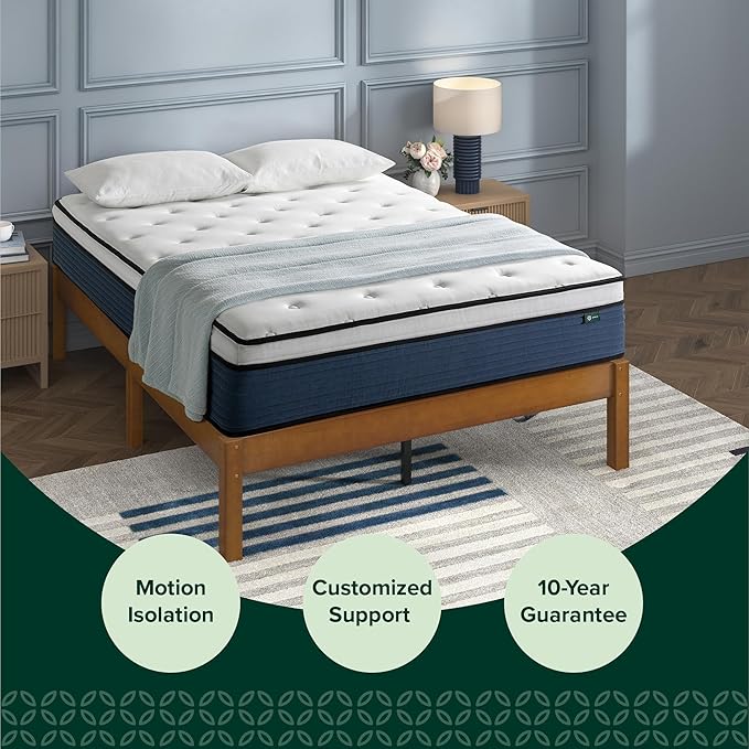 ZINUS 10 Inch Comfort Support Hybrid Mattress [New Version], Twin, Fiberglass Free, Medium Plush, Motion Isolation, Certified Safe Foams & Fabric, Mattress in A Box