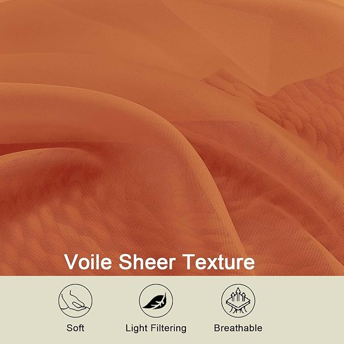 Orange Sheer Curtains for Bedroom Living Room 96 Inches Long 2 Panels, Modern - Image 3