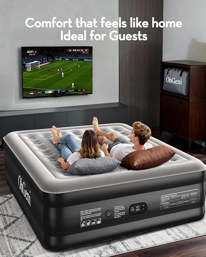 OhGeni 20" Raised Cal King Air Mattress with Built in Pump, Keep Feet from Dangling, Extra Length Blow up Mattress, Back-Friendly Airbed for Guests, Luxury Comfort for People(190CM Height), 700lbs