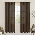 Dark Brown Sheer Linen Curtains, Light Filtering Drapes 2 Panels | 80 inch Semi by LAMIT