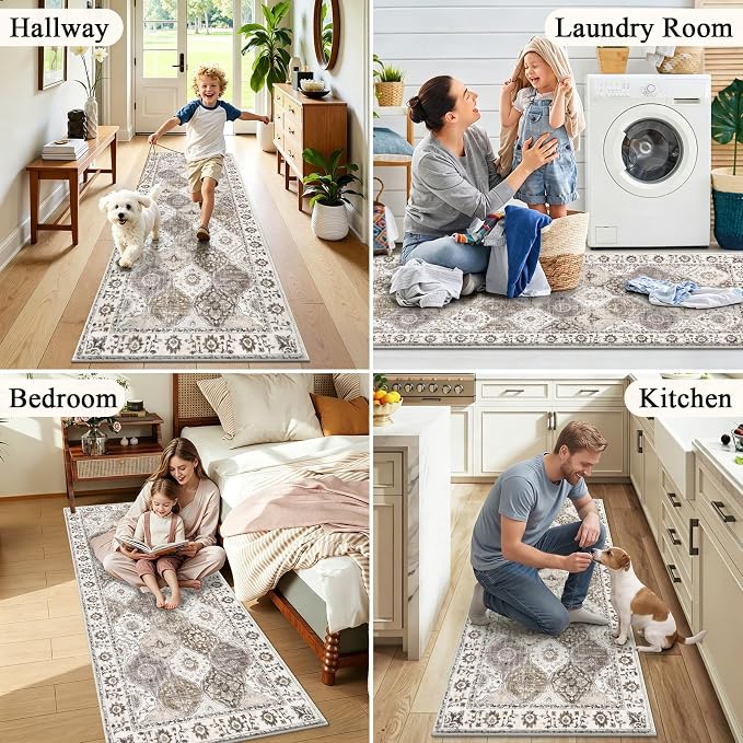 HEBE Hallway Runner Rug 2'x5', Washable Non Slip Kitchen Rug Runner | Soft Boho - Image 6