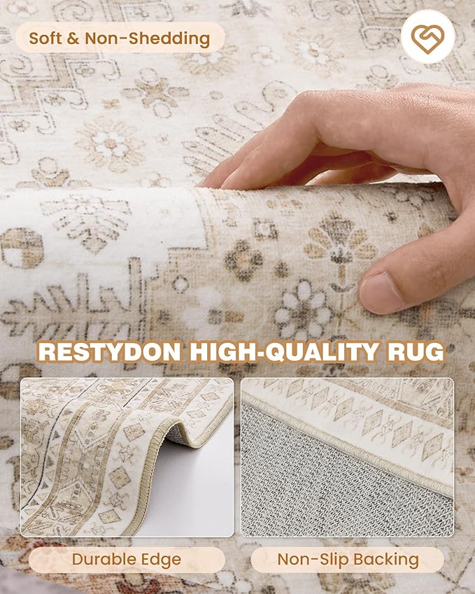 Washable Rugs 8x10 Area Rugs for Living Room, Cream/Beige | Non-Slip Backing - Image 7