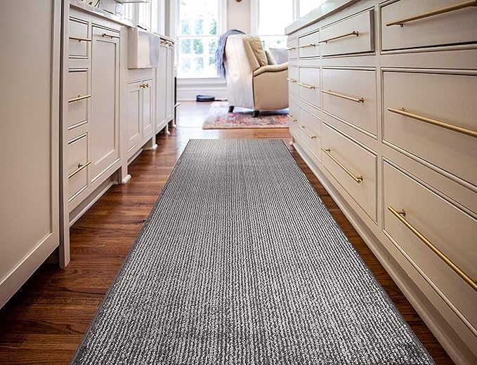 Custom Length Cut to Size Wide Width Carpet Runner Rug for Hallways, Skid Resistant Latex Rubber Backed, 31 inch Wide X Customized Length, Stripe Grey, 31 inch X 25 feet